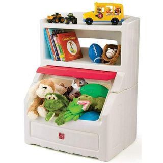 Step2 Lift and Hide Bookcase Storage Chest for Kids - Durable Plastic Toy Box Bookshelf Organizer