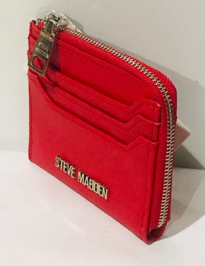 Steve Madden Red Card Holder, ID Wallet Zip Coin Purse