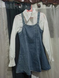 Summer New Korean Women Denim Dress Show Thin Turn-down Collar Shirt Stitching Denim Skirt Temperament Dress