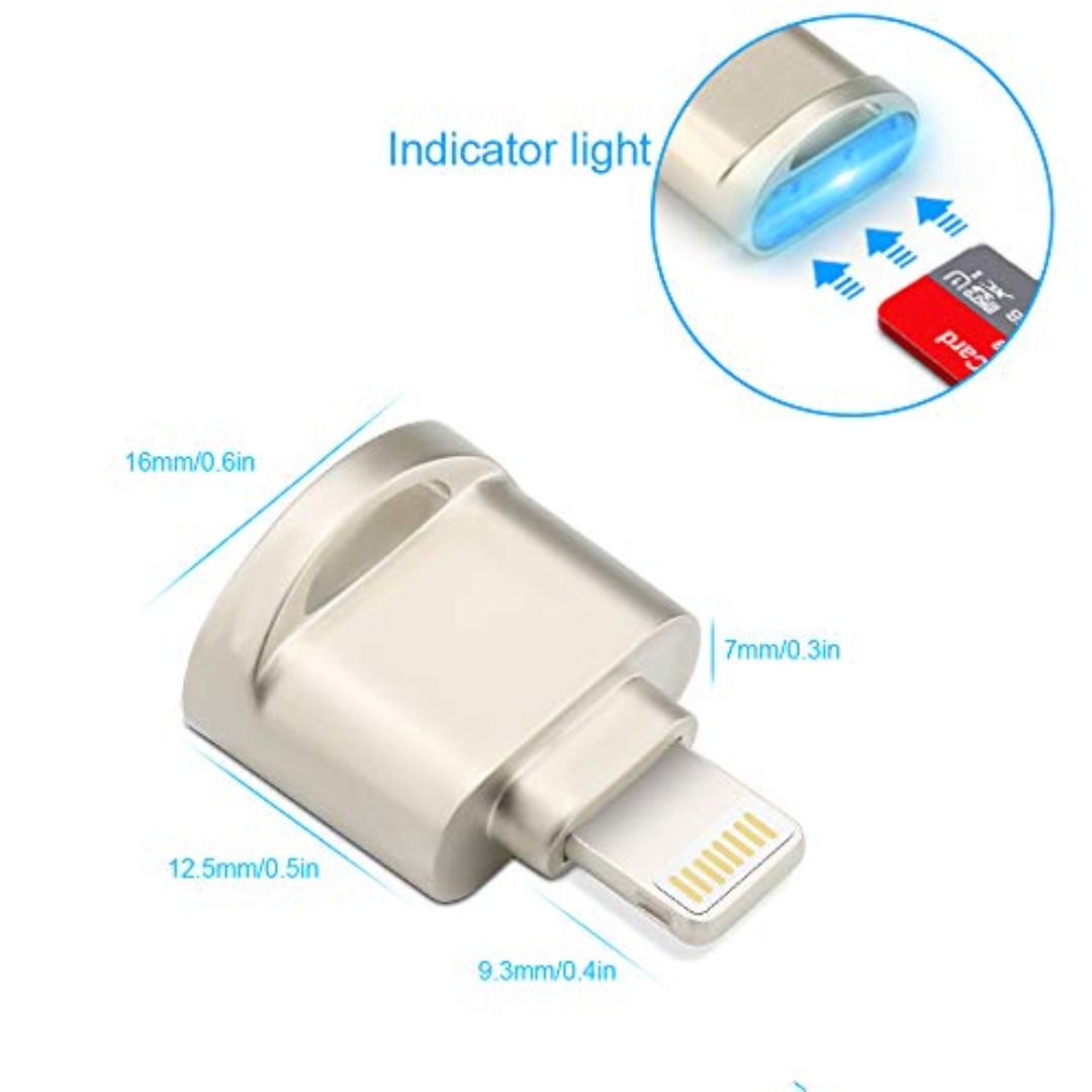 TF Card Reader for iPhone pad, Rocketek Micro SD Card Adapter Aluminum
