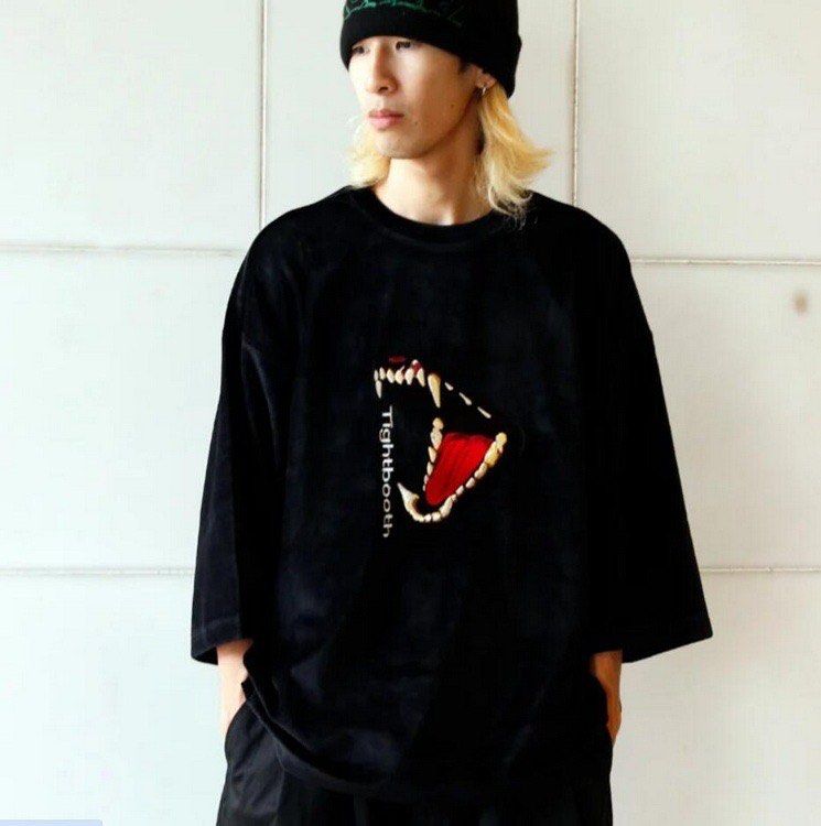 TIGHTBOOTH BITE VELOUR 7分丈 ベロア Tシャツ XL TIGHTBOOTH/BITE VELOUR 3/4 SLEEVE TEE（Charcoal）［ベロア7分