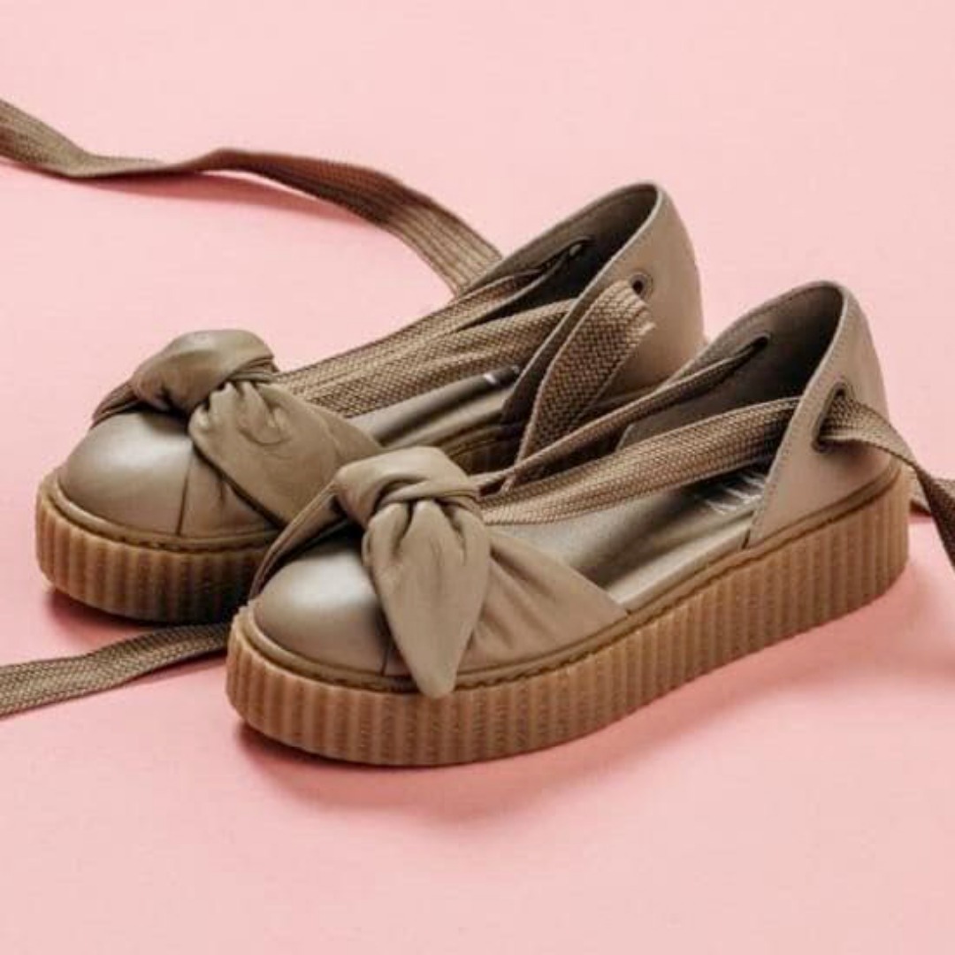 uthentic Brand New in Box Limited Edition Puma Fenty Bow Mocha Genuine Leather Ballet Core Creeper Retro Vintage Flats Espadrille Lace Up Platform Sneaker Sandals Size 7.5 Women s Fashion Footwear Fla...