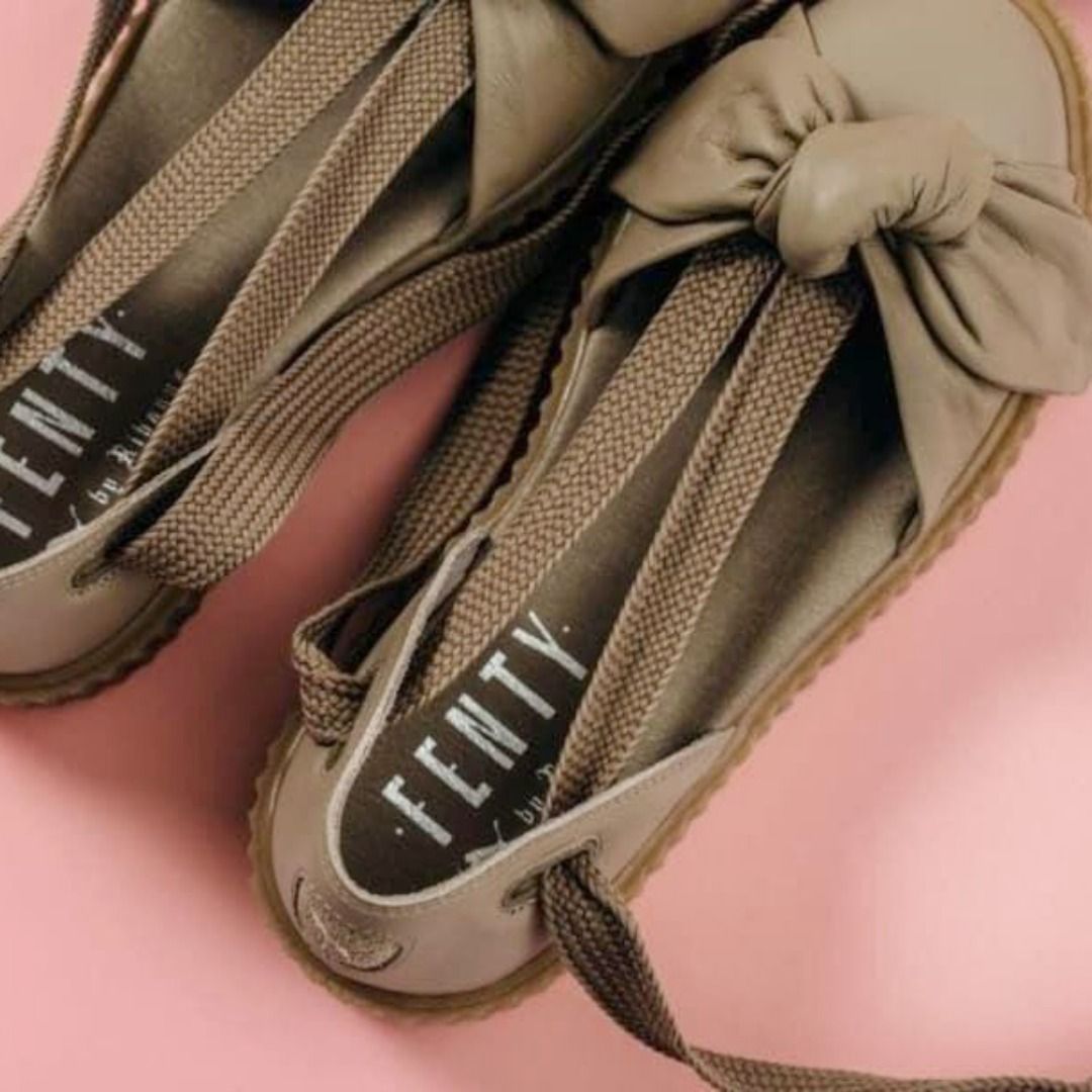uthentic Brand New in Box Limited Edition Puma Fenty Bow Mocha Genuine Leather Ballet Core Creeper Retro Vintage Flats Espadrille Lace Up Platform Sneaker Sandals Size 7.5 Women s Fashion Footwear Fla...