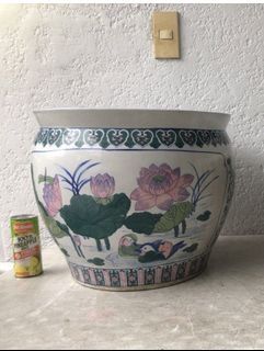 Vintage Big Chinese Porcelain Jar Planter Heavy