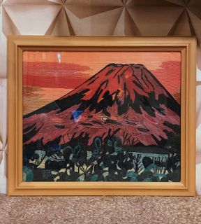 Vintage Glass Framed Mt. Fuji Beads Japanese Artwork Wall Decor PRELOVED From Japan