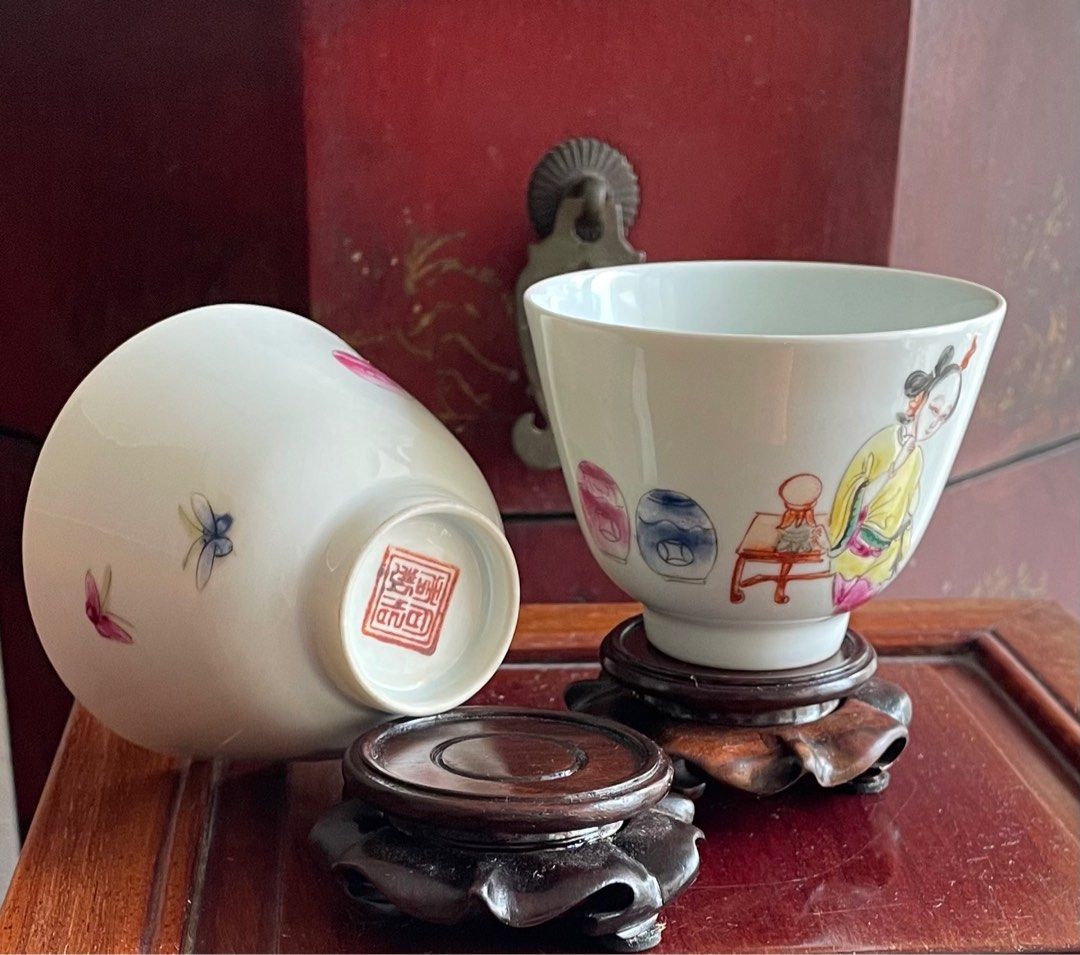 清 粉彩人物紋四方碗 大清同治年制款 中国 古美術