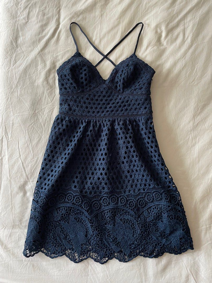 abercrombie blue lace dress Abercrombie & Fitch Lace Dress w/Full Slip Navy Blue Sleeveless Size XS