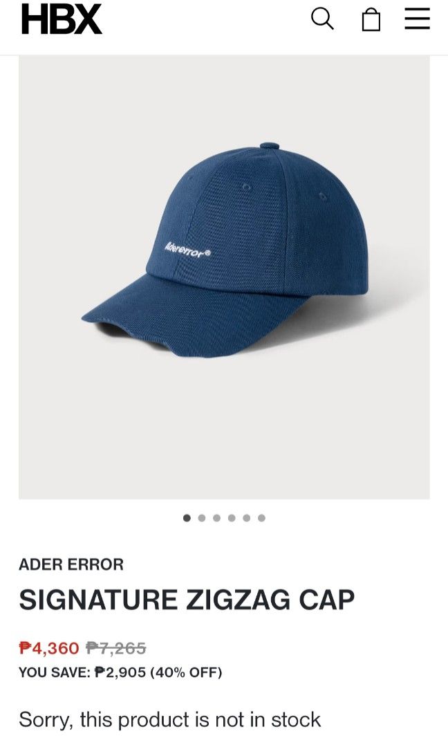 ADER ERROR CAP (Category: Caps & Hats) located in Santo Tomas. Submitted by pickers_corner (Listing ID 1291489005, Image 1). Description: ADER ERROR signature zigzag cap excellent size adult free price.
