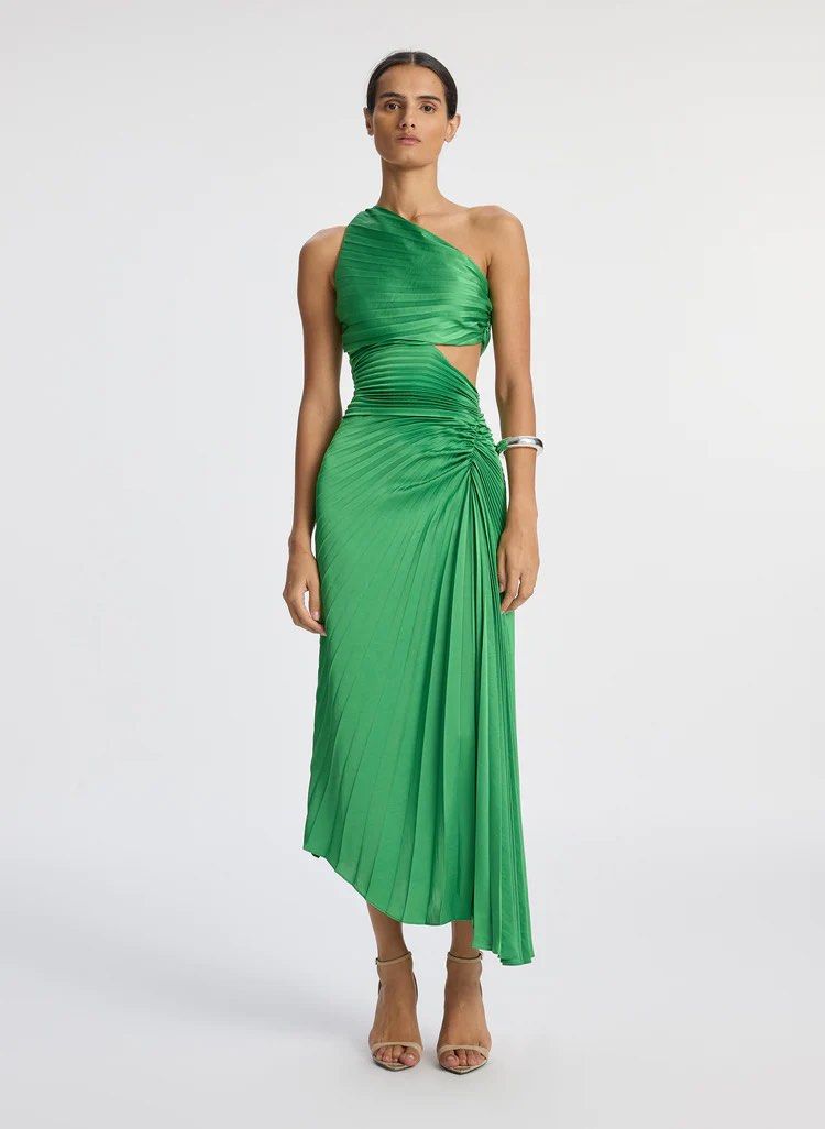 ALC Dahlia Matte Pleated Midi Dress in basil green and white Women s Fashion Dresses Sets Dresses on Carousell