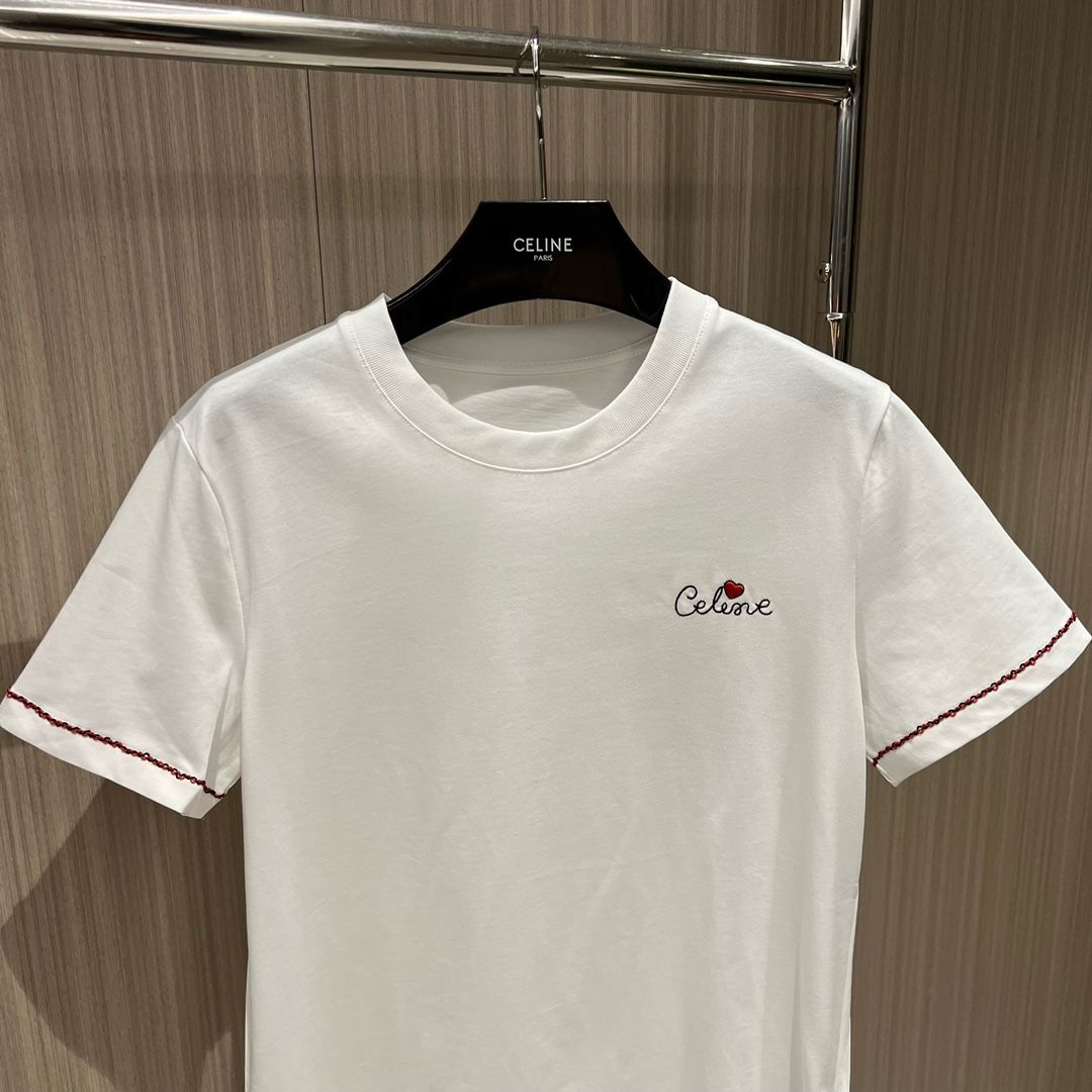 Authentic celine Embroidered Love Logo Letters Embroidered Edge T shirt