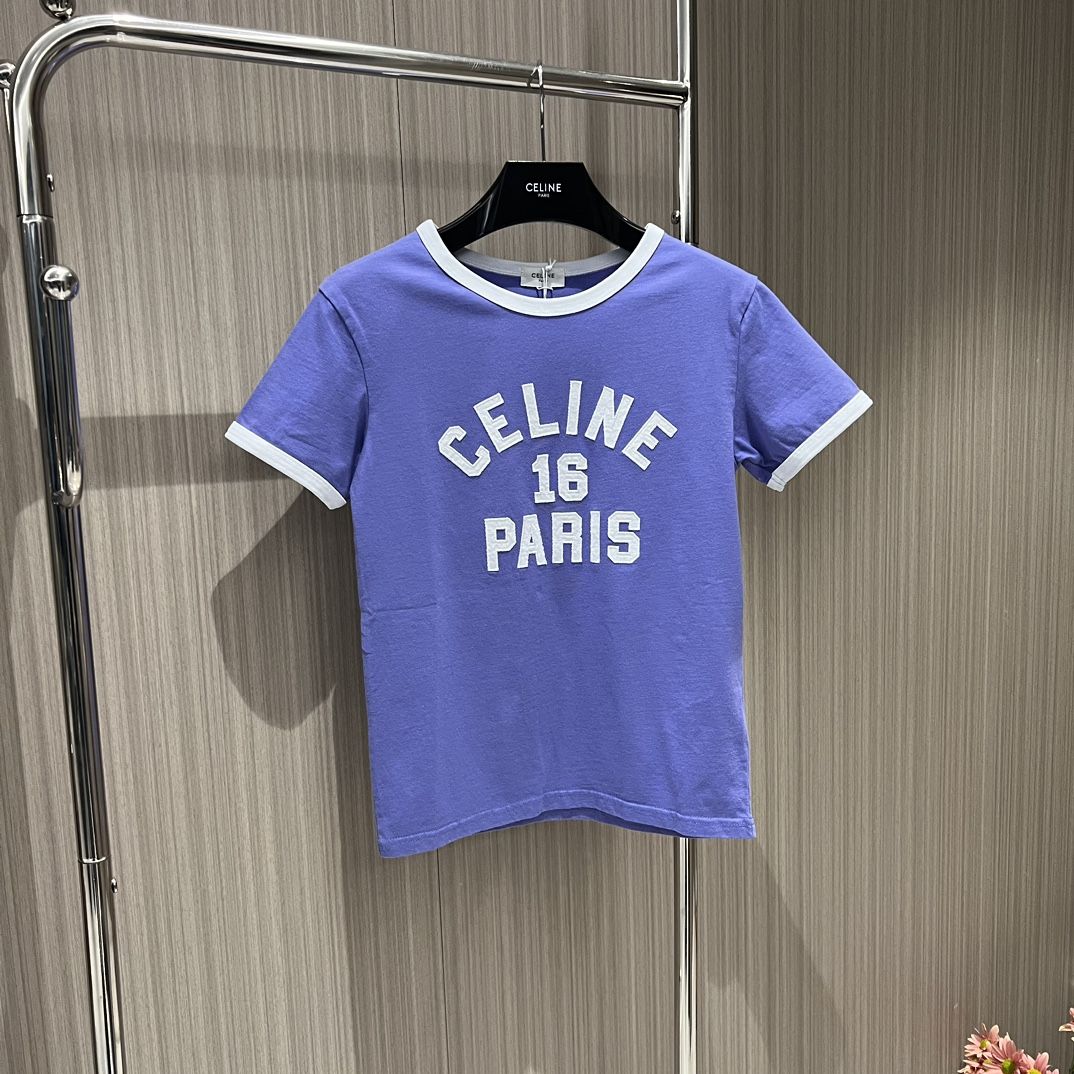 Authentic celine Purple Letter Patch Embroidery Logo16 Digital T shirt