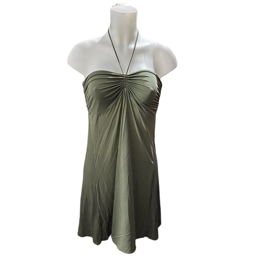 slim fit dress slacks BCBG Size 12 Green Silk Mixed Fabrics Halter Mid Calf Dress – Sui Generis  Designer Consignment