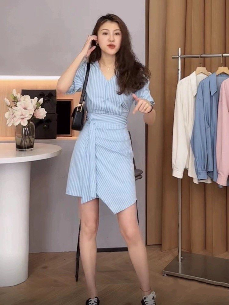 Brand new with tag stylish lady woman blue stripe dress