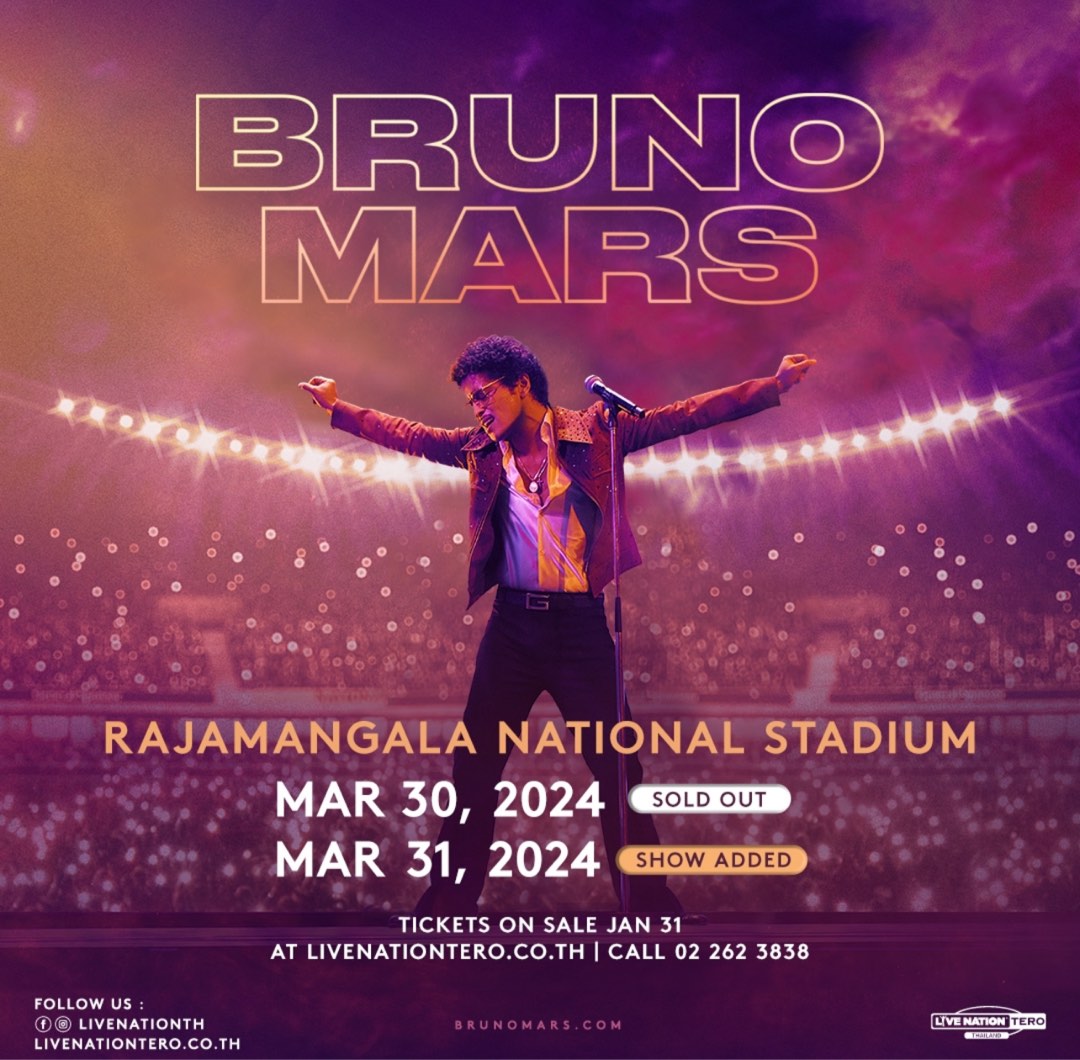 Bruno Mars In Bangkok 30 March 2024, Tiket & Voucher, Tiket Acara di