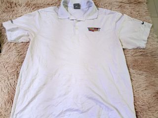 Cadillac Nike Golf Polo Large Men's Shirt Solid White Dri-Fit Wicking Cars Auto