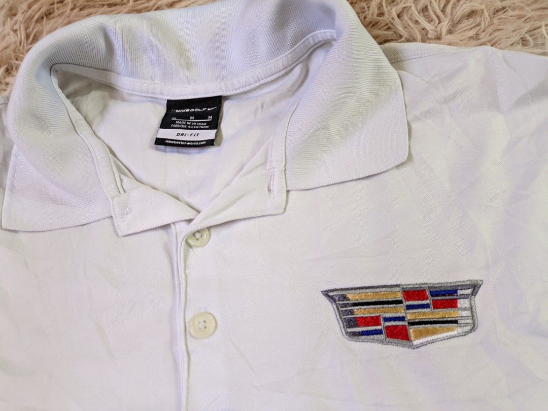 Cadillac Nike Golf Polo Large Men s Shirt Solid White Dri Fit