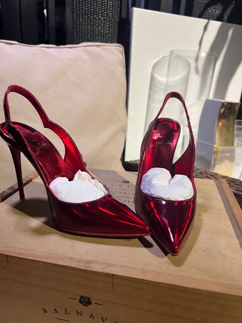 Christian Louboutin Hot Chick Sling 100 Red Loubi Patent Christian Louboutin Hot Chick Sling 100 Red Loubi Patent