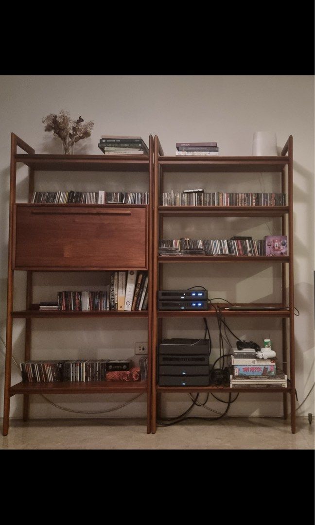 Crate Barel walnut tate bookshelf with bar cabinet Furniture
