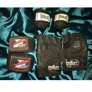 take all Genuine leather lifting gloves, 2 sets of boxing wrap