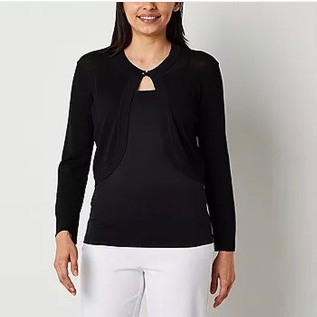 Jessica Howard Black Shrug Cardigan With Button Enclosure