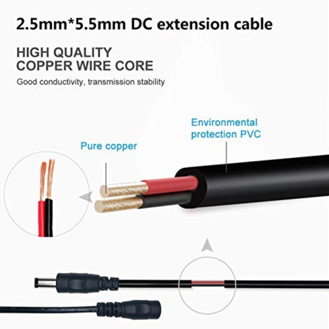 Liwinting 5m/16.4ft DC Extension Cable 5.5mm x 2.5mm Male to Female