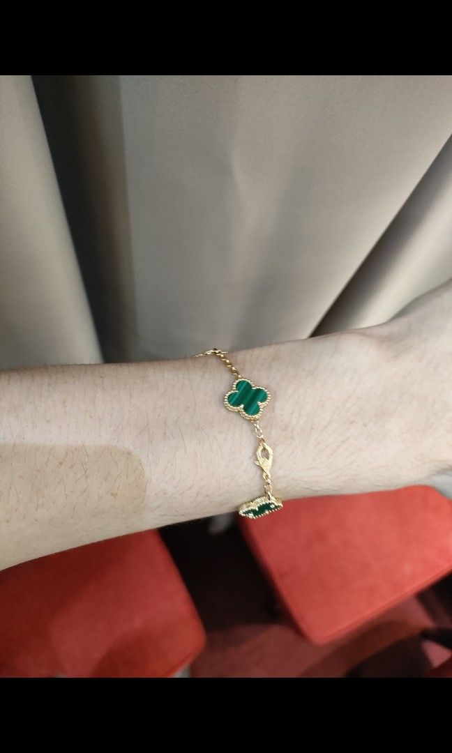 Vintage Malachite Diamond Alhambra bracelet, Women's Fashion