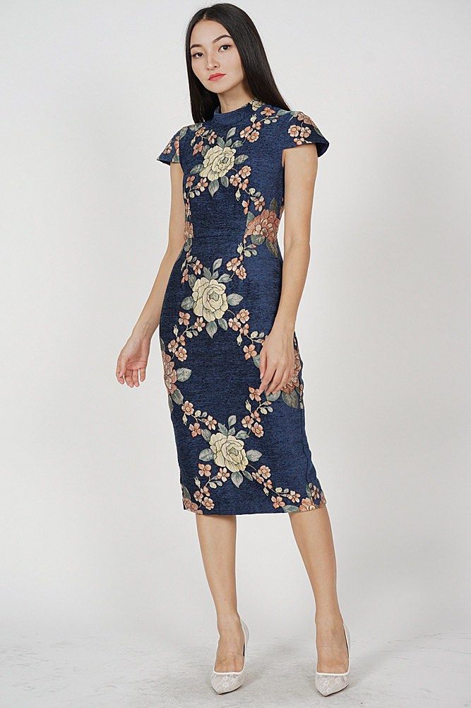 MDS Jacquard Cheongsam Dress in Midnight Floral XS Women s Fashion Dresses Sets Dresses on Carousell