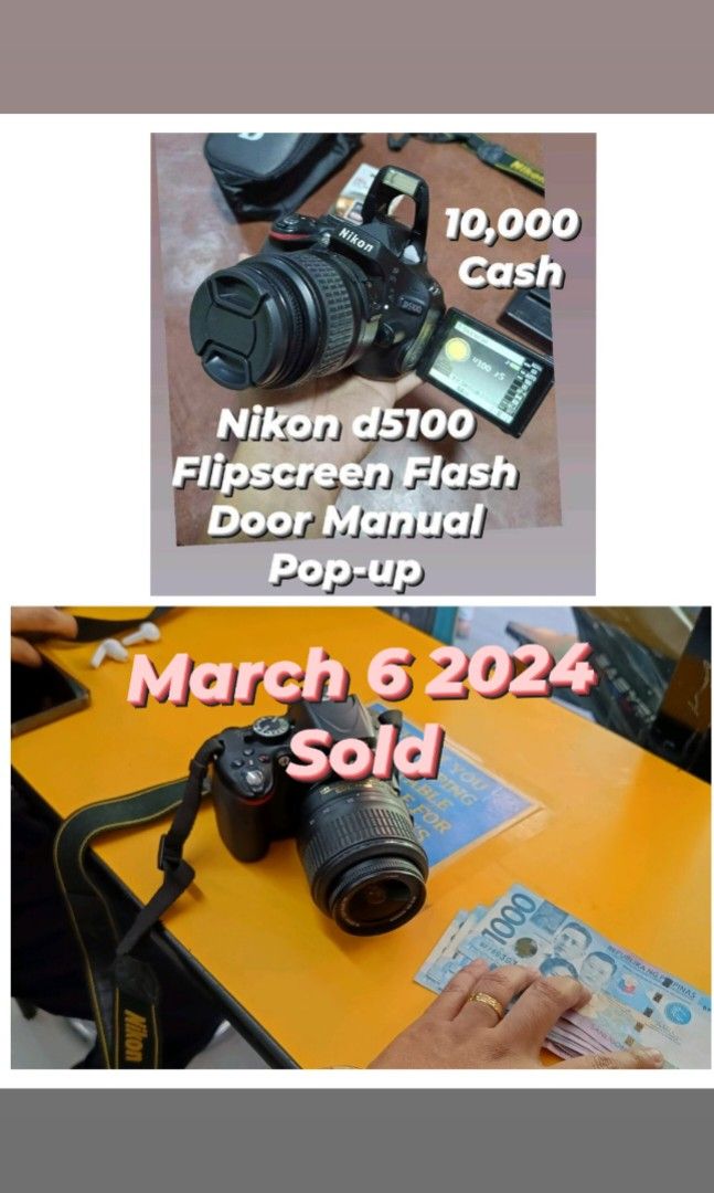 Nikon d5100 Manual si Flash door (Category: Cameras) located in Caloocan City. Submitted by mr.carlo_dslr_laptop (Listing ID 1290089977, Image 1). Description: Nikon D5100 AFS 18-55mm Lente For Vlogging Flipscreen Version Presetable item Pop up Flash Manually ang pag angat minimal Flaw 10,000 NALANG SINCE MY konti flaw 10k fixed price Mahalaga Honest tayu With Flash Firing ( When Open) With Autofocusing With Lens Cap with body d5100 with 18-55mm 