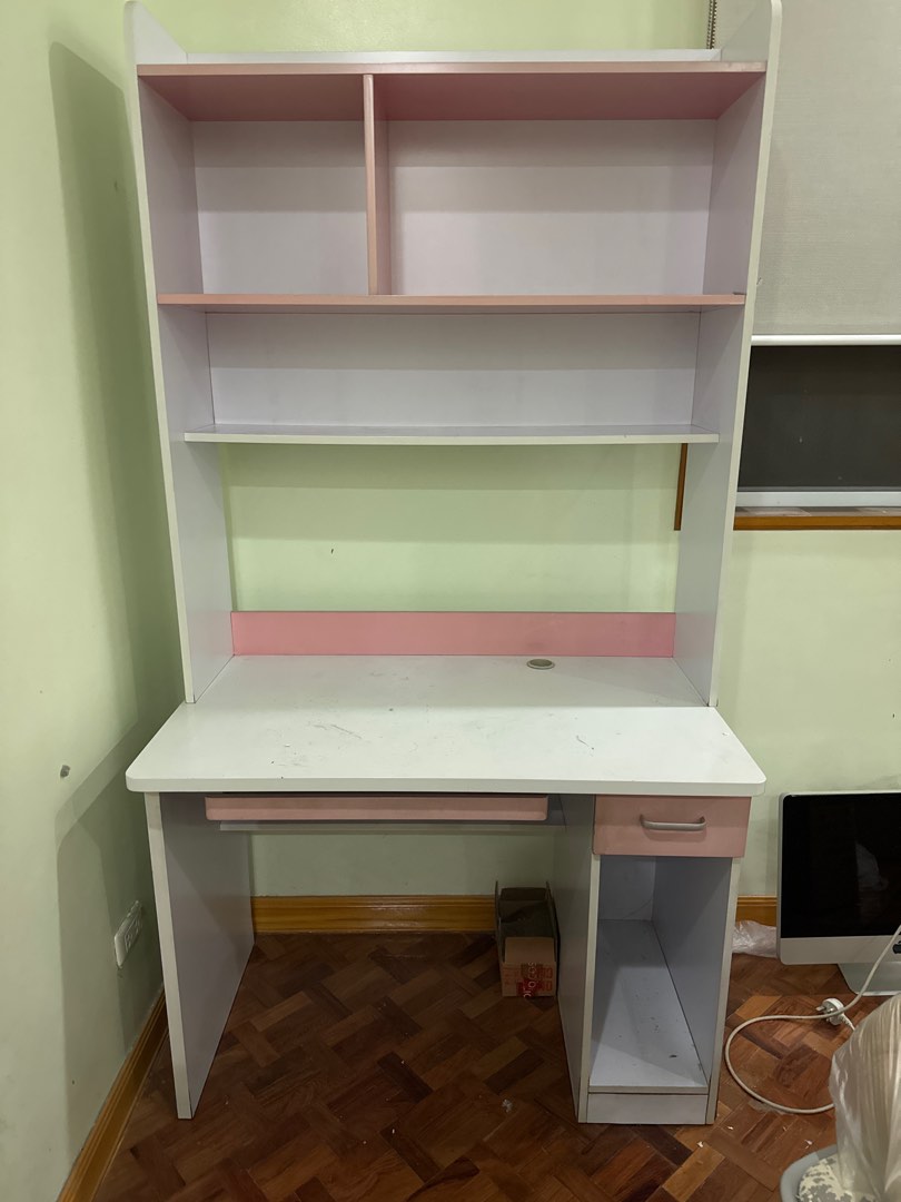 Pink Study Table With Shelf, Furniture & Home Living, Office Furniture ...