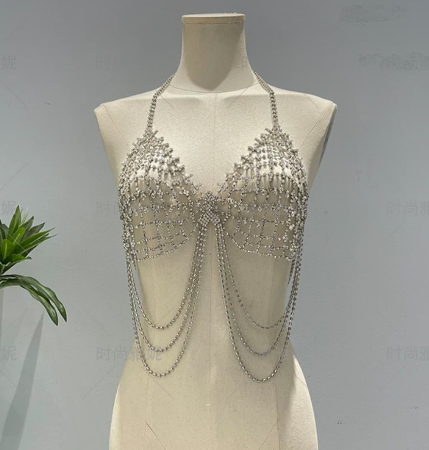 Chain Jewelled Bra and Skirt Festival Party Rave Outfit -  New