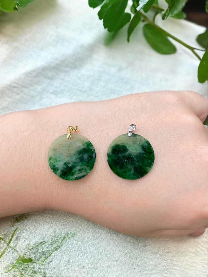 Round Spicy Green Icy Jadeite Pendant Certified S925 Women s