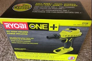 Ryobi P738 18V High Volume Power Inflator (Tool Only - Battery & Charger sold separately), Features high volume inflation and deflation for air mattresses, pool toys, and other large inflatables, Use as portable sweeper for work surf, Brand new in box.