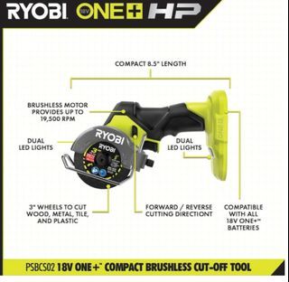 RYOBI PSBCS02B 18V BRUSHLESS Cordless Compact Cut-Off Tool (Tool Only - Battery and Charger sold separately), Compact size at 8.5 in. and lightweight, Brushless Motor provides longer runtime, longer motor life, and more power,  Brand new in box.