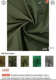 Satin Fabric - Army Green
