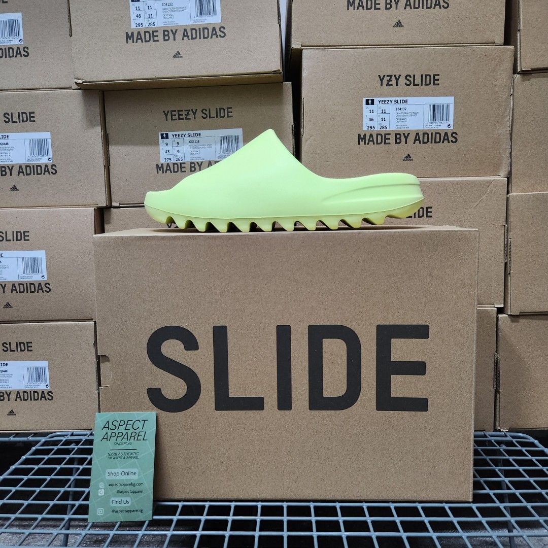 US 9] Yeezy Slide Glow Green GX6138, Men's Fashion, Footwear, Flipflops and  Slides on Carousell