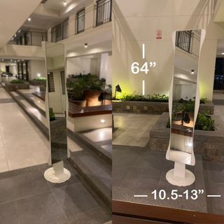 (SOLD) Wavy Rare Vintage full body mirror + FREEBIE flowers 🌸 space saver stand alone aesthetic cloud Japan 🌸  64 inches (white)