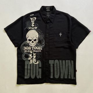 Y2K Dog Town Black Dragon Script Big Print Polo Shirt