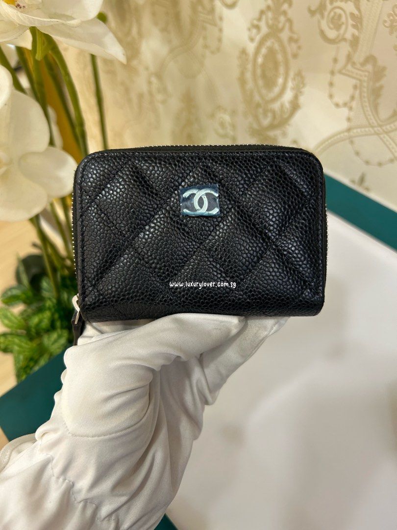 31 LNIB Chanel Classic Zipped Coin Purse Card Holder Black Caviar SHW
