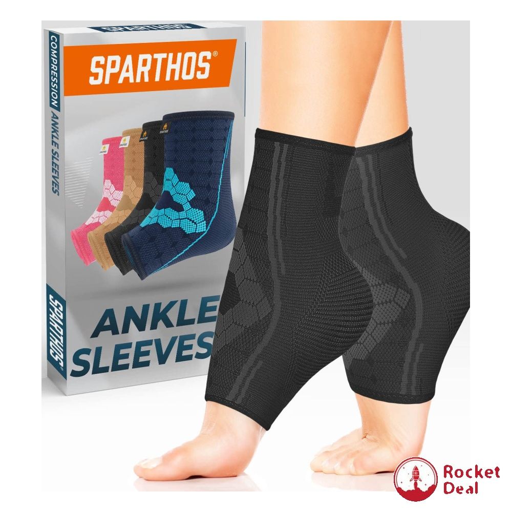 Ankle Compression Socks by SPARTHOS (Pair) - Plantar Fasciitis Sleeves with Arch  Support - Foot Ankle Brace for