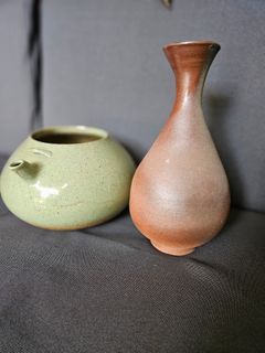 Arita Green Vase and Brown stone vase