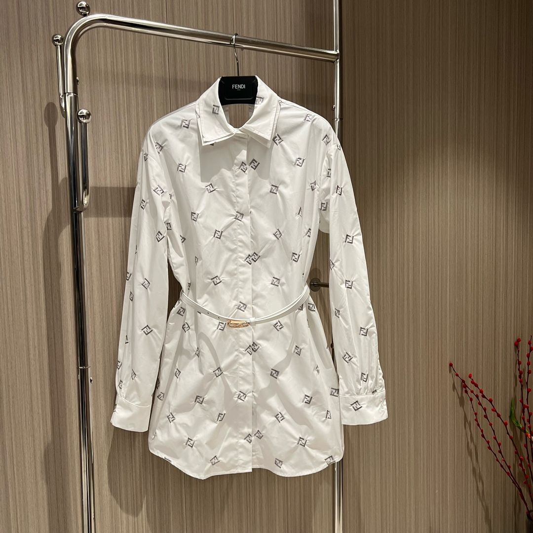Authentic fendi Double F Embroidered Double layer Collar Back Hollow Shirt Dress Women s Fashion Tops Longsleeves on Carousell