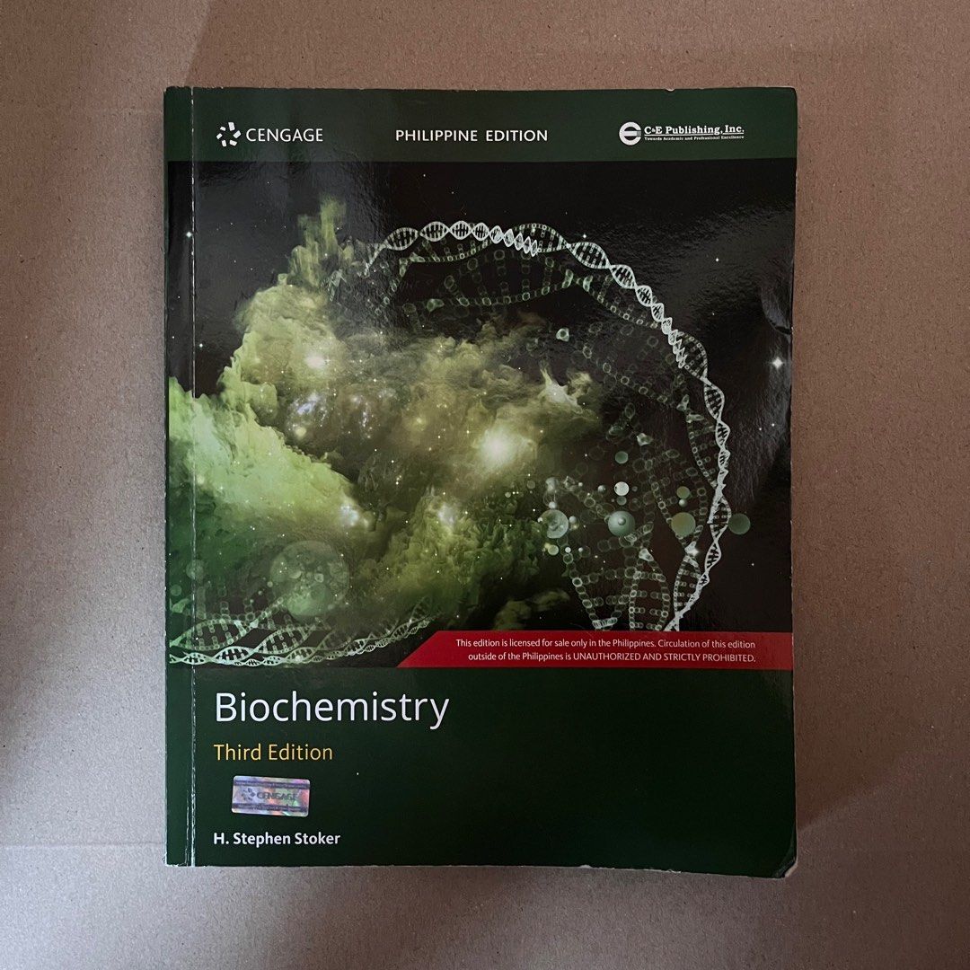 Biochemistry by Stoker – 3rd Edition (Category: Textbooks) located in Las Pinas. Submitted by gabskkasells (Listing ID 1291612323, Image 1). Description: Biochemistry • 3rd Edition • By Stephen Stoker Outside cover just has a few imperfections but the inside pages are completely new and in really good condition! No writings/highlights whatsoever. MOP: GCash or bank transfer MOD: Lalamove, Grab Delivery or Gogo Xpress.