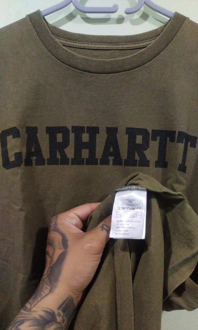 Carhartt script tee Men s Fashion Tops Sets Tshirts Polo Shirts on Carousell
