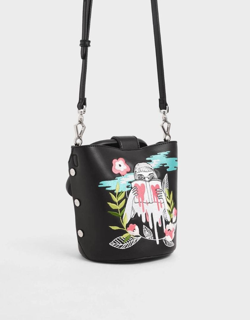 CHARLES KEITH x Teeteeheehee Sculptural Handle Embroidered Bucket Bag