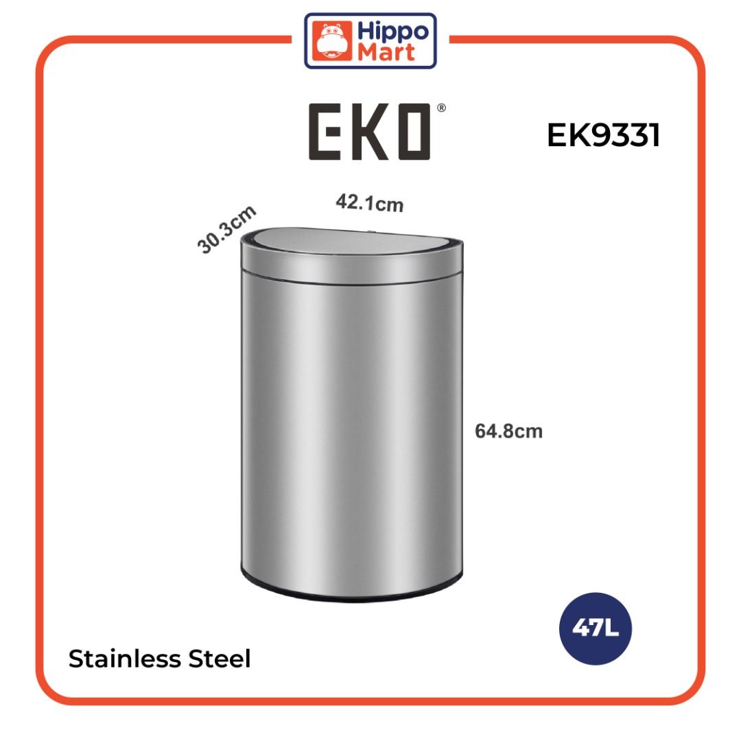 EKO Stainless Steel Semi-Round Motion Sensor Bin 47L