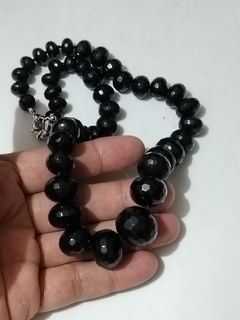 Chunky Faceted onyx necklace , 19 inches