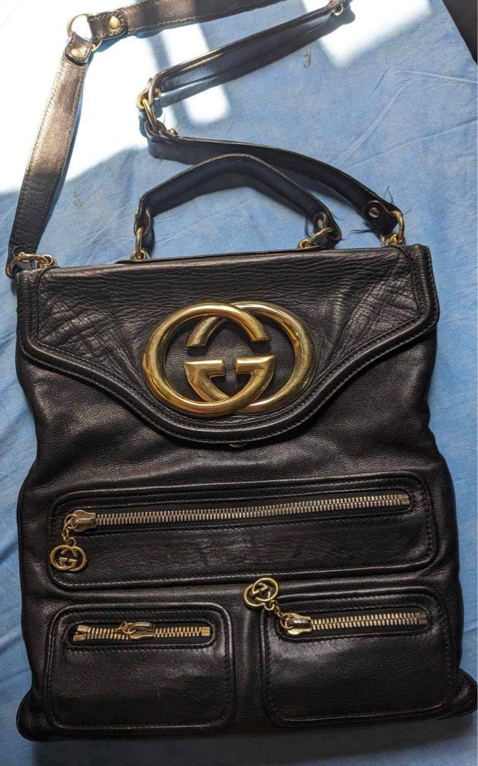 Gucci black leather messenger bag sales