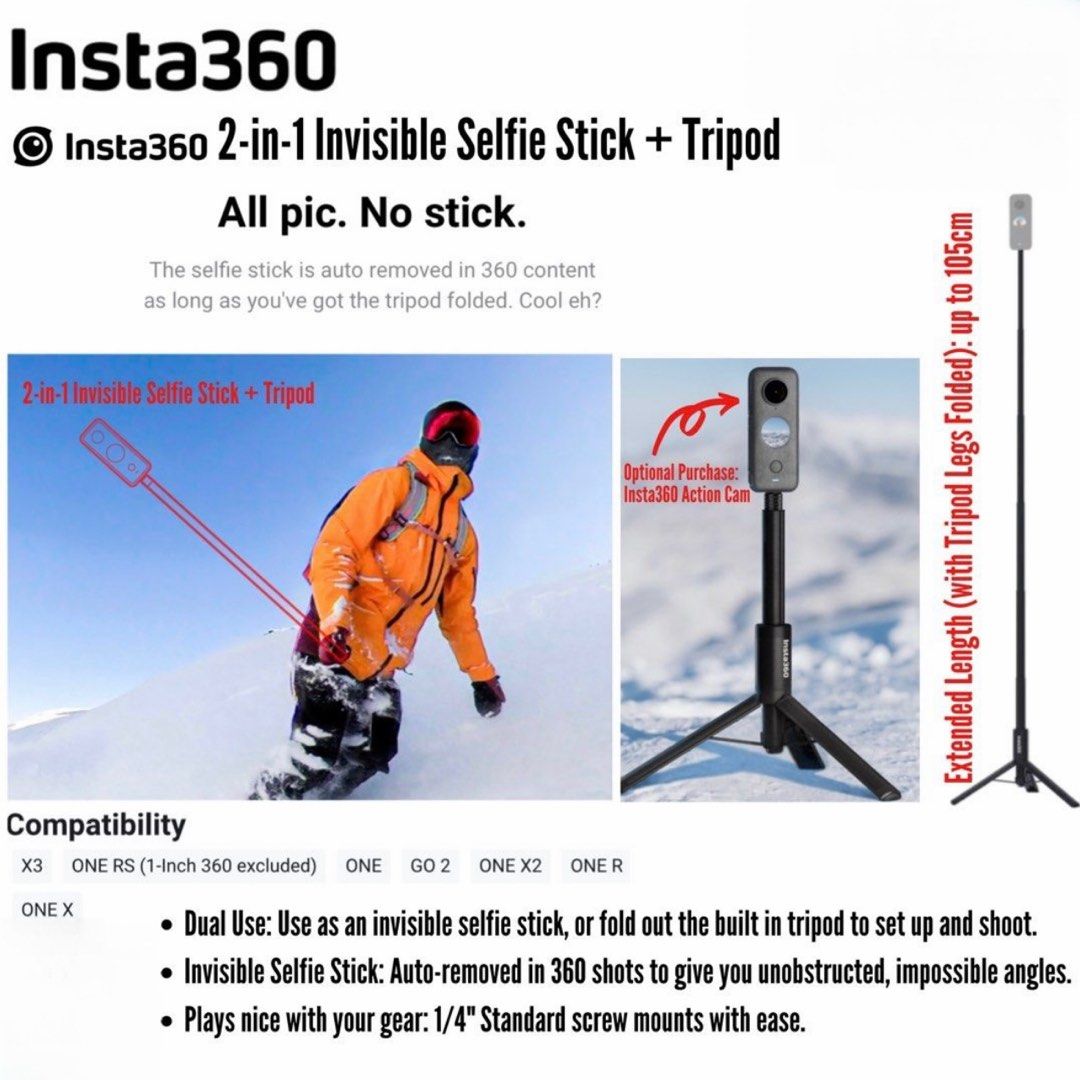 Bastone Selfie Invisibile Insta360 - Compatibile Con X4, GO 3S, Ace Pro E Altri - Foto 11