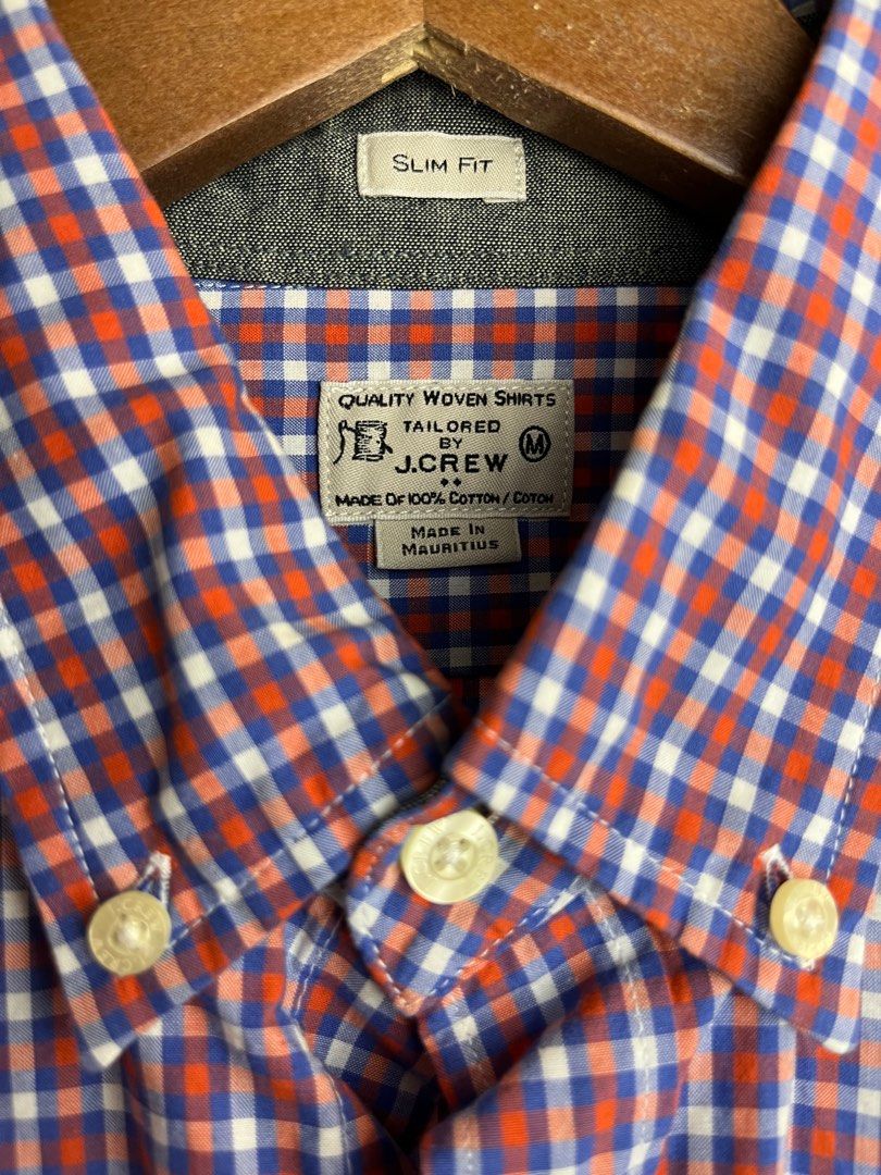 J.Crew Slim Fit Long Sleeve Polo Red and Blue Checkers Men s Fashion Tops Sets Tshirts Polo Shirts on Carousell