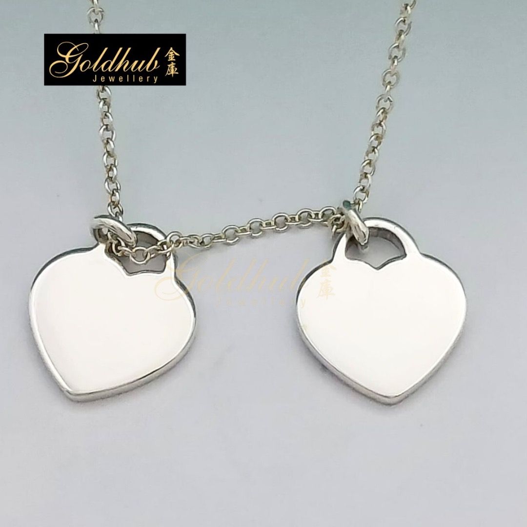 Length 40cm Pre loved Return to Tiffany Double Heart Tag Pendant Mini Necklace in 925 Sterling Silver Box Only M00240 Luxury Accessories on Carousell